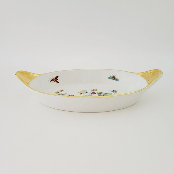 Royal Worcester Strawberry Fair Gold Trim Oval Baking Dish Size 10 Butterflies - Picture 3 of 13